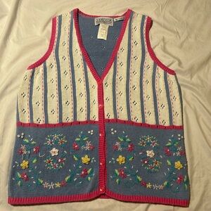 JANTZEN CLASSICS Womens M VTG Hand Embroidered Crocheted Vest Fairy Kei Cottage